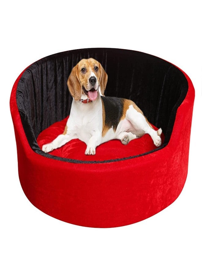 Fluffy's Velvet Round Dual Reversible Dog Cat Pet Bed, Small, Multi-Coloured (RED, S) - Image 1